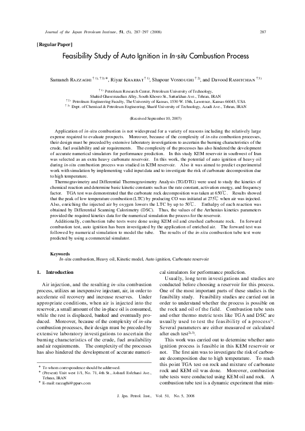 (PDF) Feasibility Study of Auto Ignition in In-situ Combustion Process