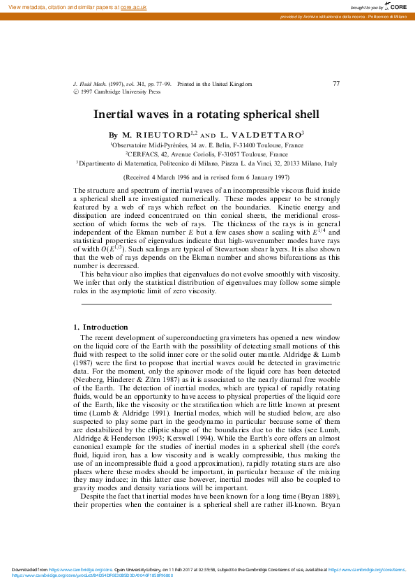 (PDF) Inertial waves in a rotating spherical shell