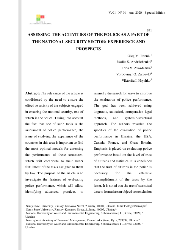 (PDF) Assessing the Activities of the Police as a Part of the National ...