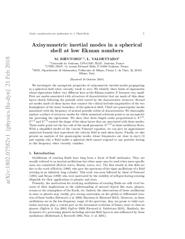 (PDF) Axisymmetric inertial modes in a spherical shell at low Ekman numbers