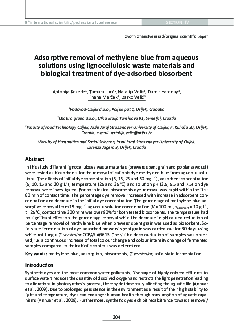 (PDF) Adsorptive removal of methylene blue from aqueous solutions using ...