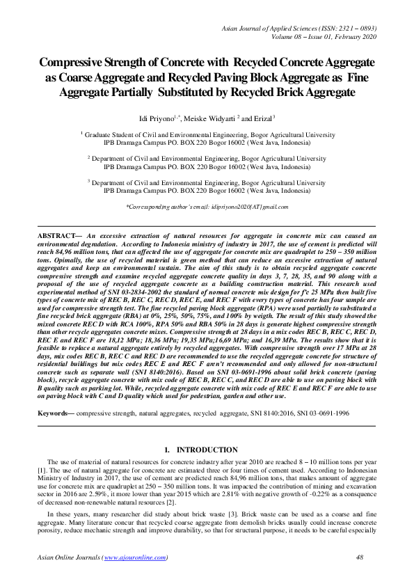 (PDF) Compressive Strength of Concrete with Recycled Concrete Aggregate ...