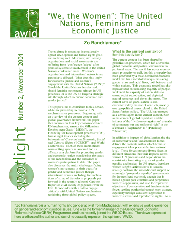 (PDF) “ We , the Women ” : The United Nations , Feminism and Economic ...