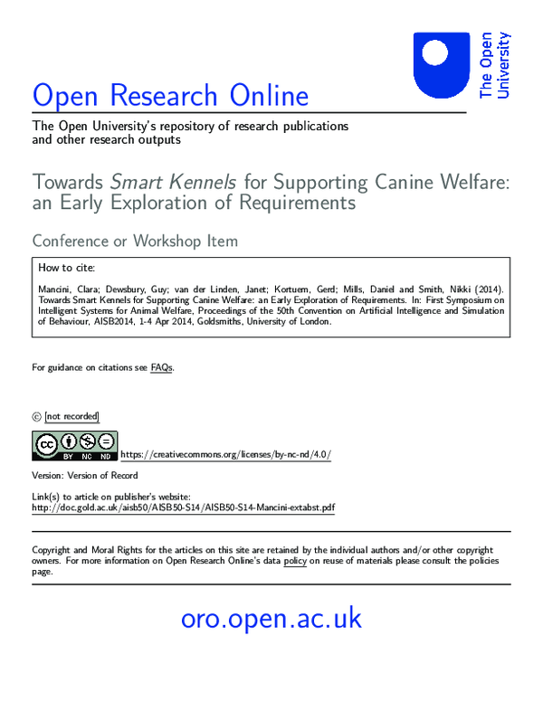 (PDF) Towards Smart Kennels for Supporting Canine Welfare: an Early ...