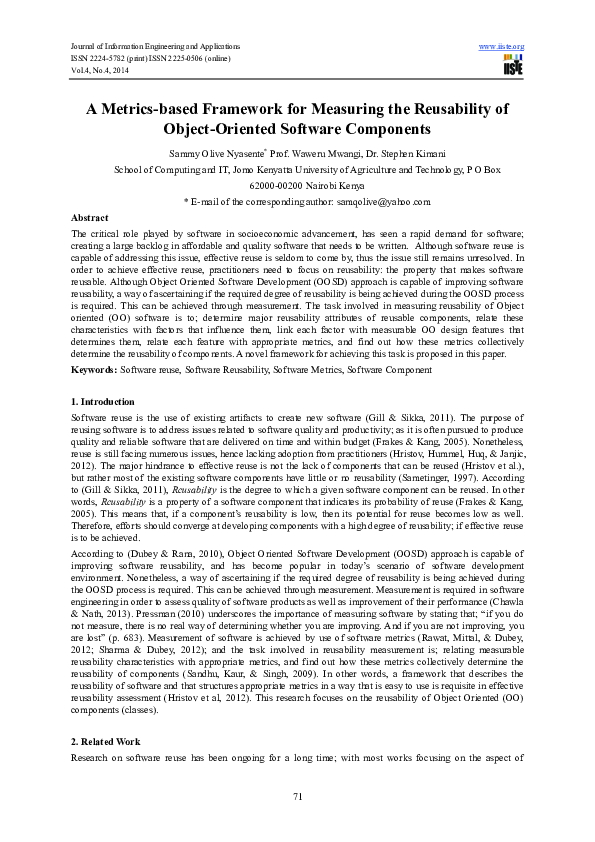 (PDF) A Metrics-based Framework for Measuring the Reusability of Object ...