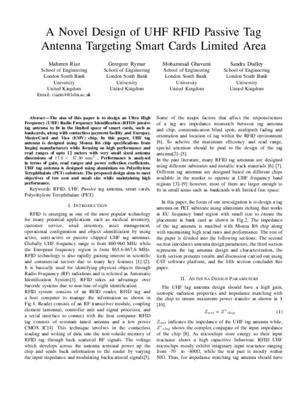 (PDF) A novel design of UHF RFID passive tag antenna targeting smart ...