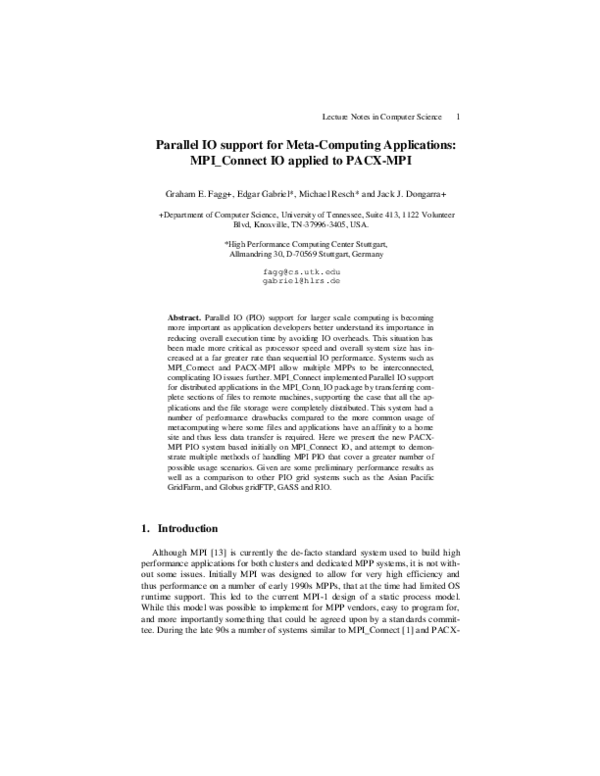 (PDF) Parallel IO support for Meta-Computing Applications: MPI_Connect ...