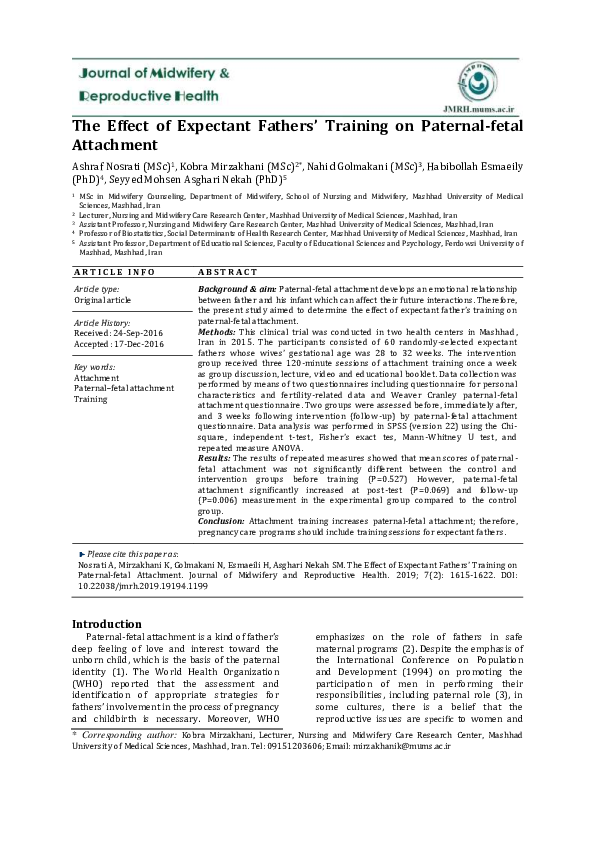 (PDF) The Effect of Expectant Fathers ’ Training on Paternal-fetal ...