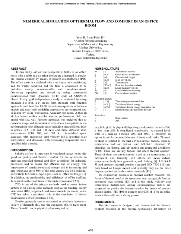 (PDF) Numerical simulation of thermal flow and comfort in an office room