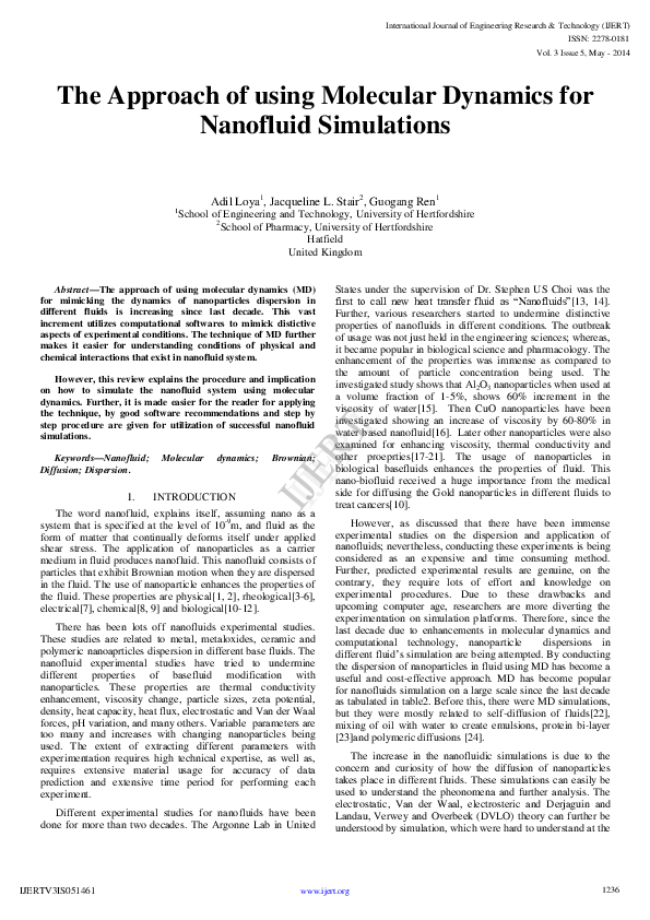 (PDF) The Approach of using Molecular Dynamics for Nanofluid Simulations
