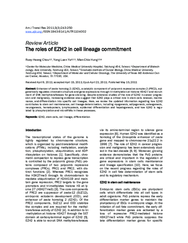 (PDF) The roles of EZH2 in cell lineage commitment