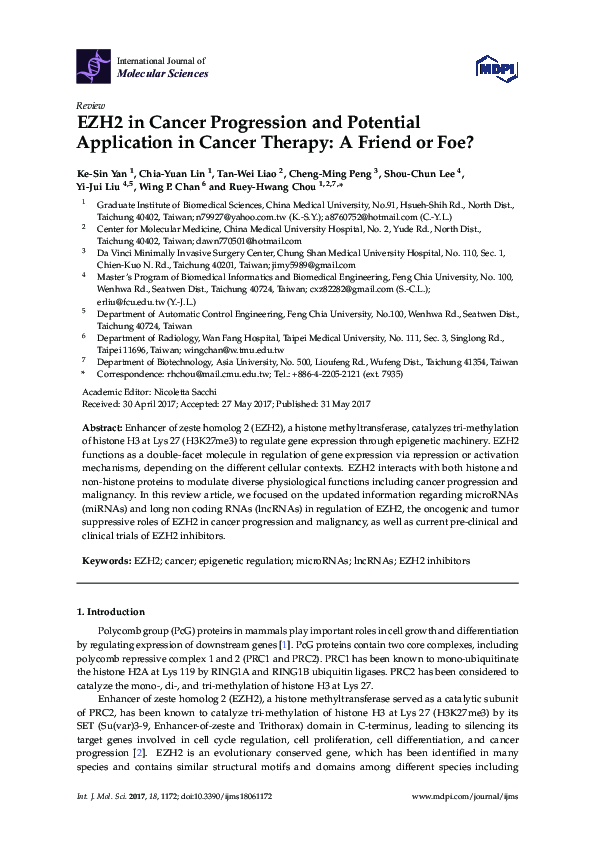 (PDF) EZH2 in Cancer Progression and Potential Application in Cancer ...