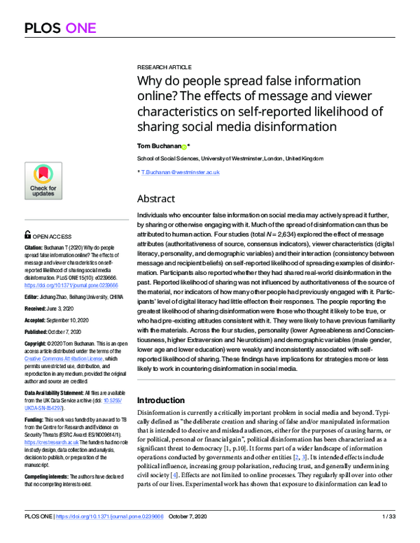 (PDF) Why do people spread false information online? The effects of ...