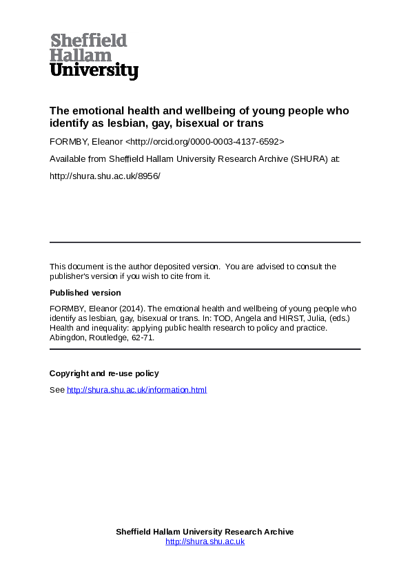 (PDF) The emotional health and wellbeing of young people who identify ...