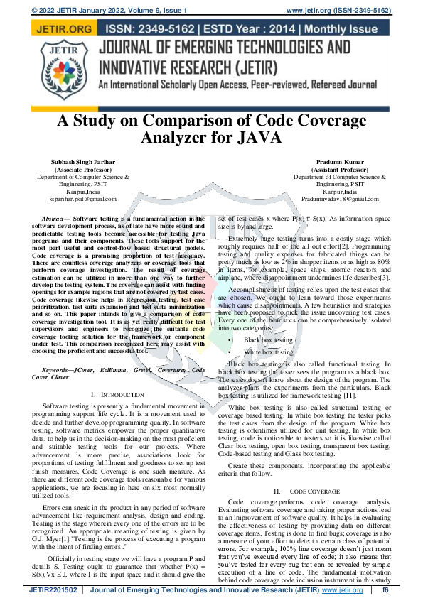 (PDF) A Study on Comparison of Code Coverage Analyzer for JAVA