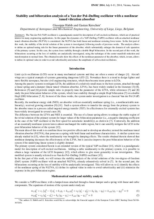(PDF) Stability and bifurcation analysis of a Van der Pol–Duffing ...