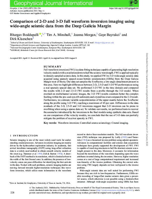 (PDF) Comparison of 2-D and 3-D full waveform inversion imaging using ...