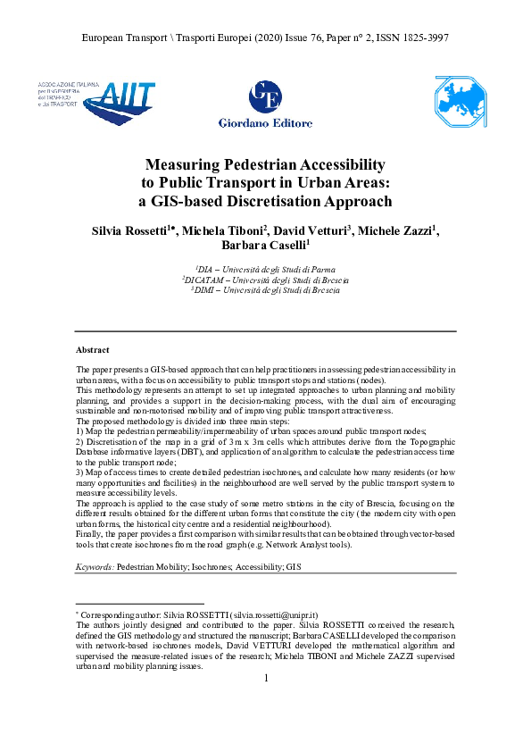 (PDF) Measuring Pedestrian Accessibility to Public Transport in Urban ...