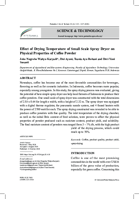 (PDF) Effect of Drying Temperature of Small Scale Spray Dryer on ...