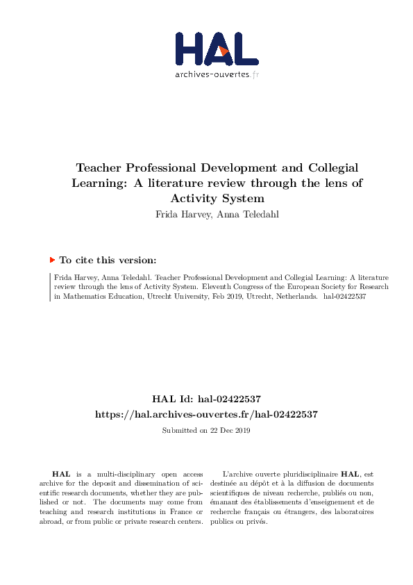 (PDF) Teacher Professional Development and Collegial Learning : A ...