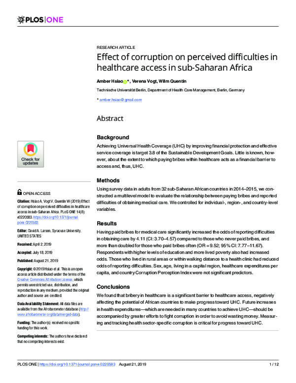 (PDF) Effect of corruption on perceived difficulties in healthcare ...