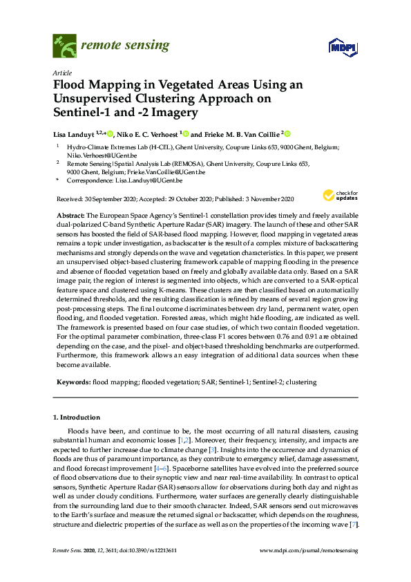(PDF) Flood Mapping in Vegetated Areas Using an Unsupervised Clustering ...