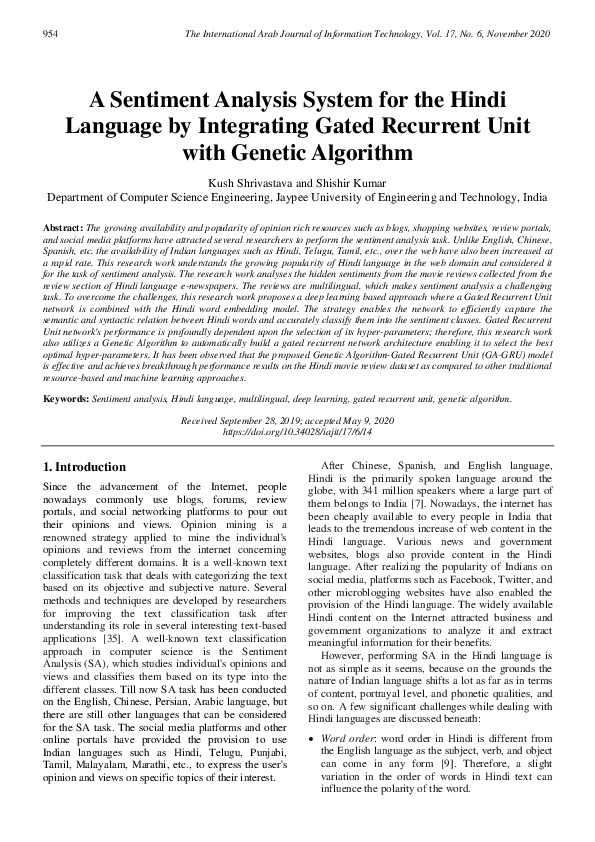 (PDF) A Sentiment Analysis System for the Hindi Language by Integrating ...