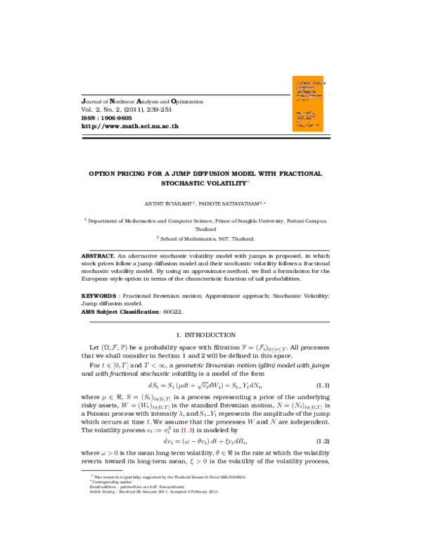 (PDF) Option Pricing for a Jump Diffusion Model with Fractional