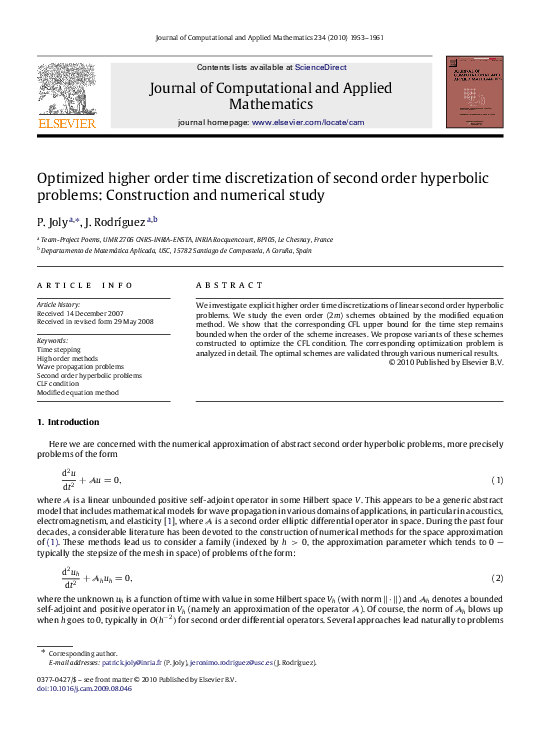 (PDF) Optimized higher order time discretization of second order ...