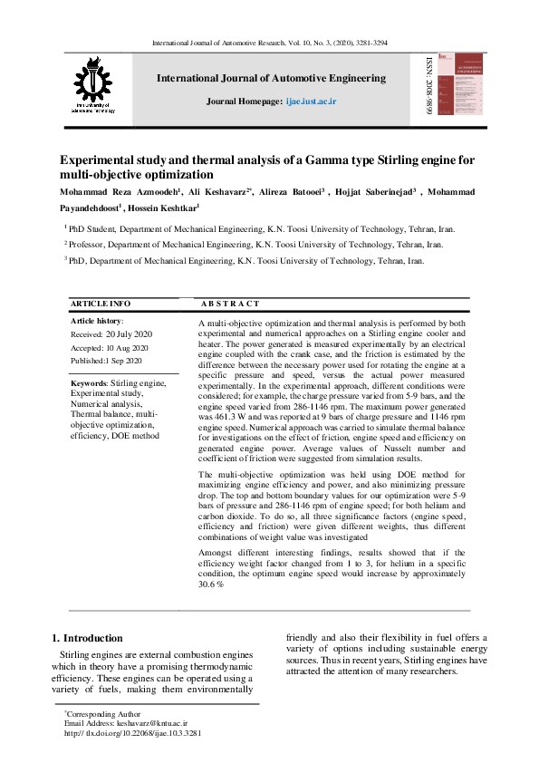 (PDF) Experimental study and thermal analysis of a Gamma type Stirling ...