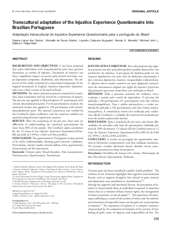 (PDF) Transcultural adaptation of the Injustice Experience ...