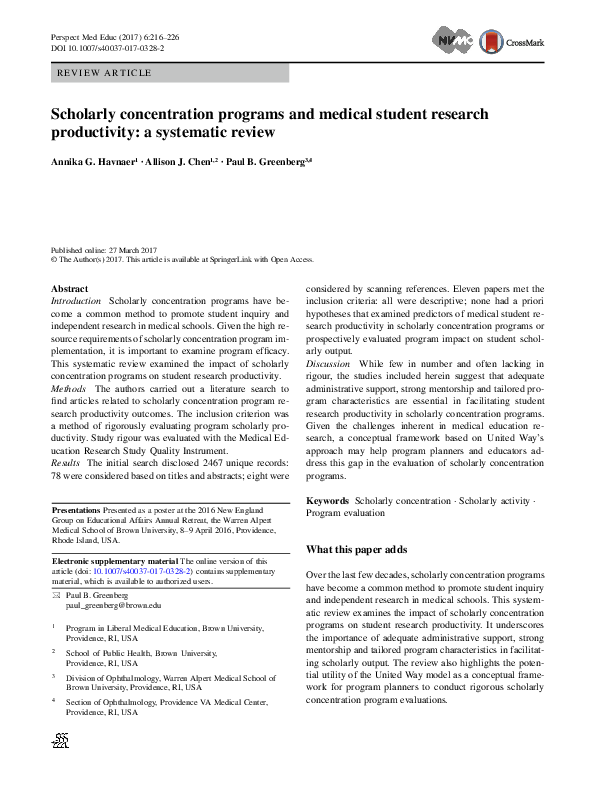 (PDF) Scholarly concentration programs and medical student research ...