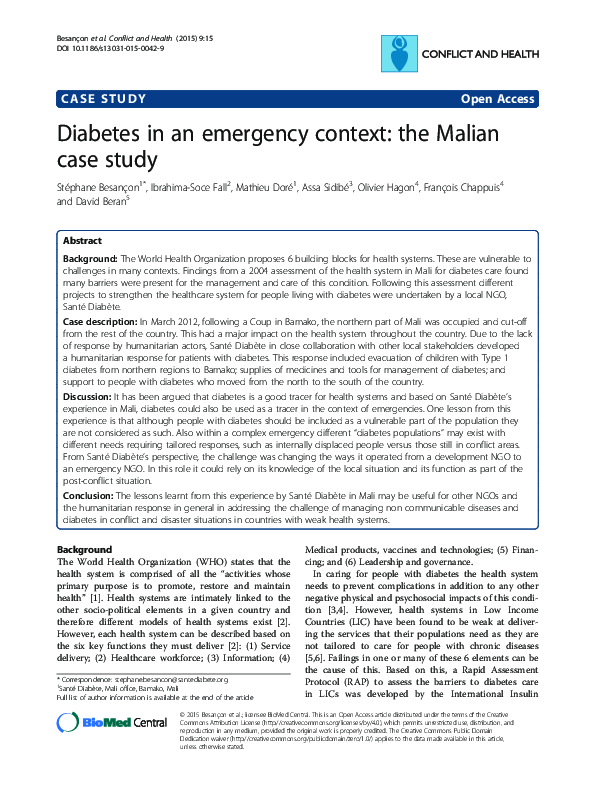 (PDF) Diabetes in an emergency context: the Malian case study