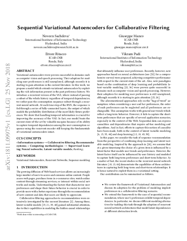 (PDF) Sequential Variational Autoencoders for Collaborative Filtering
