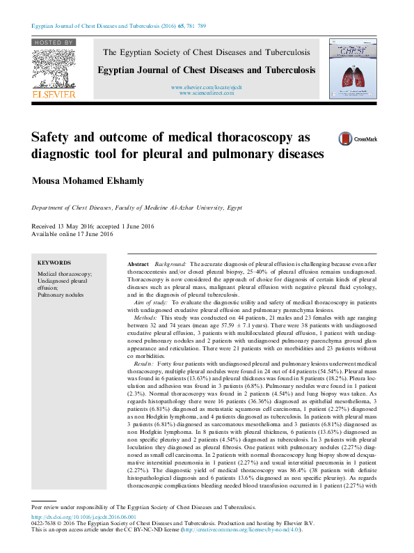 (PDF) Safety and outcome of medical thoracoscopy as diagnostic tool for ...