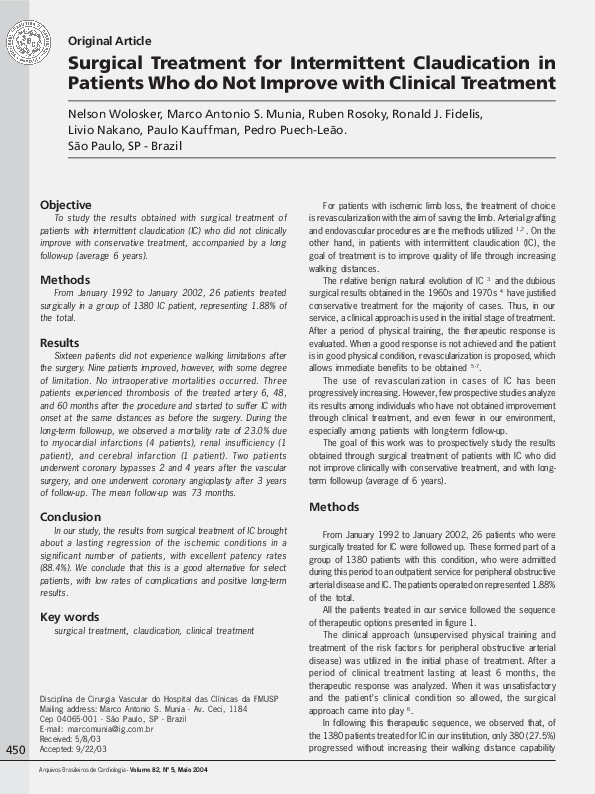 (PDF) Surgical treatment for intermittent claudication in patients who ...