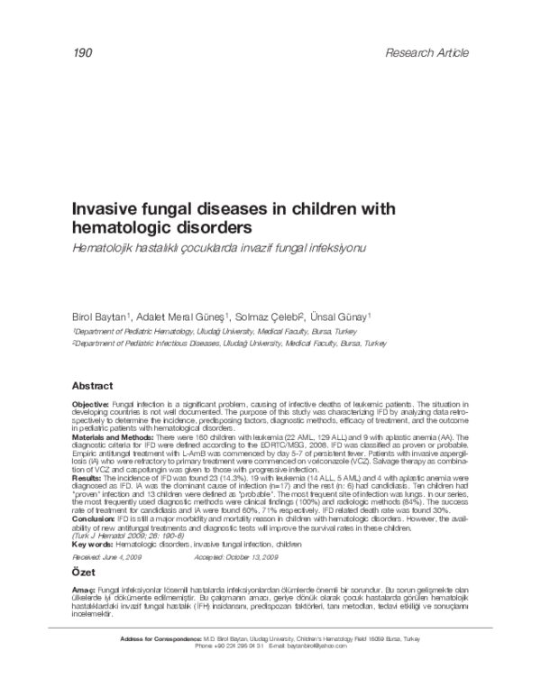 (PDF) Invasive fungal diseases in children with hematologic disorders