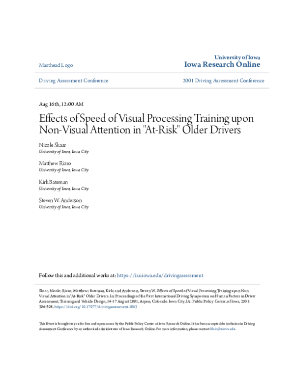 (PDF) Effects of Speed of Visual Processing Training upon Non-Visual ...