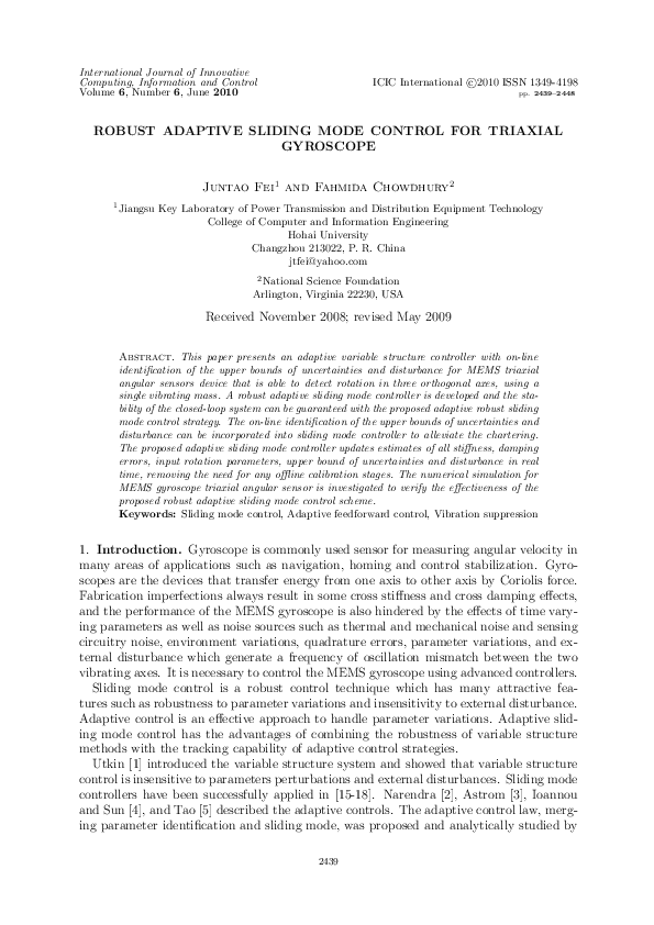 (PDF) Robust adaptive sliding mode controller for triaxial gyroscope