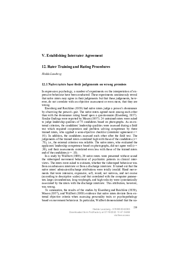 (PDF) V. Establishing Interrater Agreement