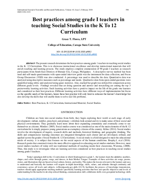 (PDF) Best practices among grade I teachers in teaching Social Studies ...