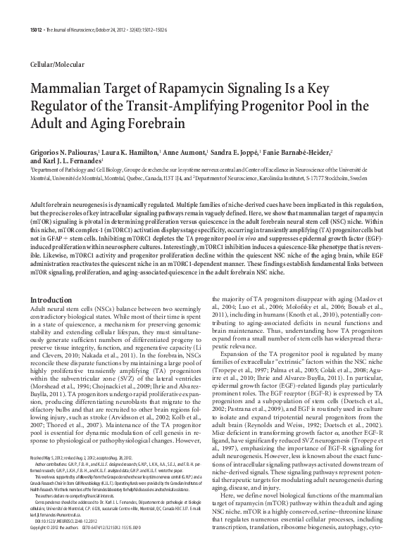 (PDF) Mammalian Target of Rapamycin Signaling Is a Key Regulator of the ...