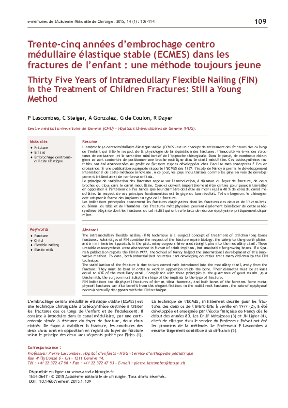 (PDF) Trente-cinq années d'embrochage centro médullaire élastique ...