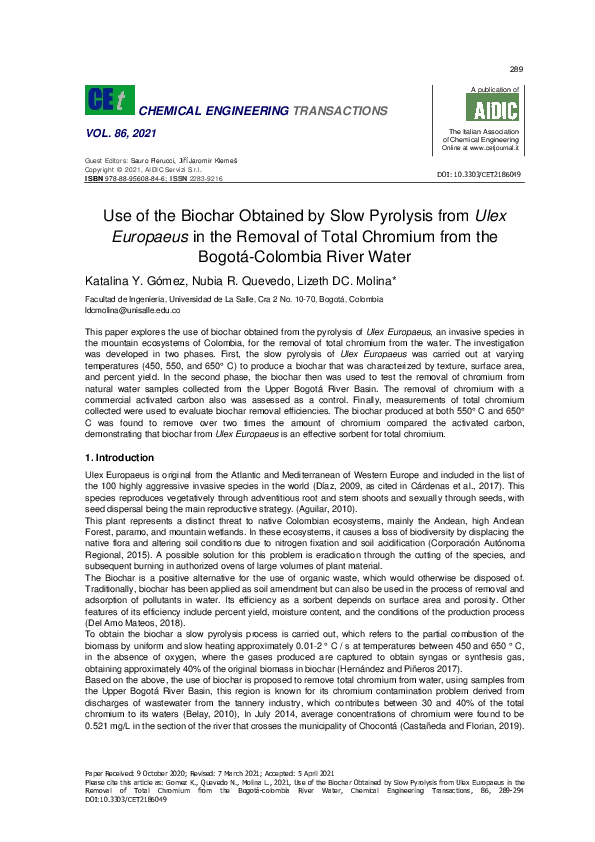 (PDF) Use of the Biochar Obtained by Slow Pyrolysis from Ulex Europaeus ...