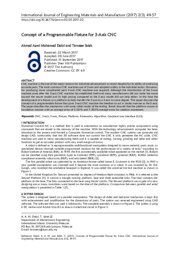 (PDF) Concept of a Programmable Fixture for 3-Axis CNC