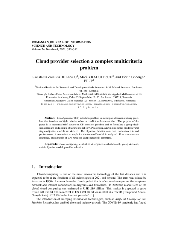(PDF) Cloud provider selection a complex multicriteria problem