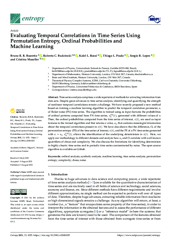 (PDF) Evaluating Temporal Correlations in Time Series Using Permutation ...