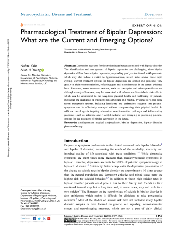 (PDF) Pharmacological Treatment of Bipolar Depression: What are the ...
