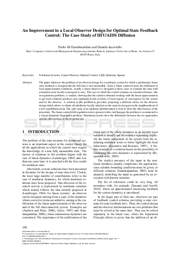 (PDF) An Improvement in a Local Observer Design for Optimal State ...