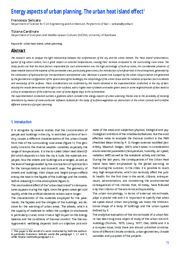 (PDF) Energy aspects of urban planning. The urban heat island effect